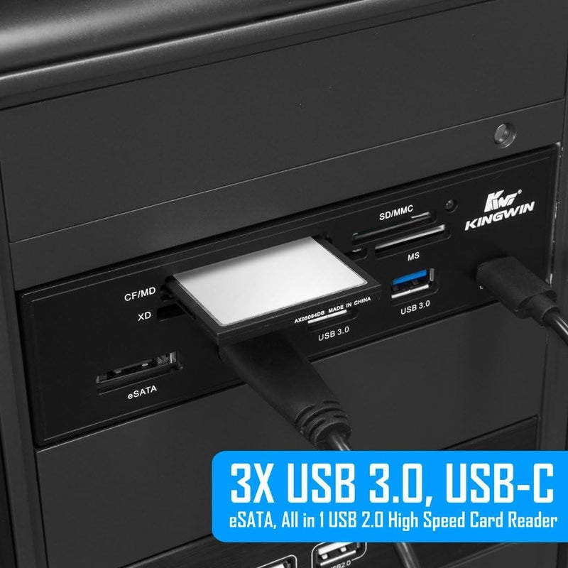 KingWin Powered USB Hub 3.0 w/ 1 USB-C Port, SD Card Reader & Micro SD Card Reader - Sata Power Port w/Lightning Speed Data Transfer Up to 5Gbps - 5.25" Computer Case Front Bay, black (KW525-3U3CR) - Image 3